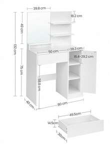 Dressing Table, Makeup Table, Vanity Table With Mirror, 1 Drawer, 2 Shelves, Storage Cabinet, Makeup Organiser, White - White - View 8