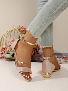 New Fashion Double-Strap Open-Toe Sandals With Ankle Buckle Design, Exquisite And Stylish