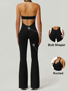 Aaseow 1 pieza Mono sin espalda con cuello de halter y diseño que estrecha la cintura y levanta el trasero para mujer, pantalones deportivos de yoga cómodos y amigables con la piel