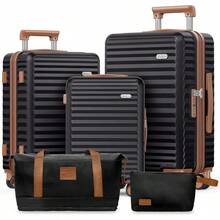 Suitcase Sets 5 Piece Expandable Hard Shell Lightweight 100 PC Durable Carryon Trolley Travel Lage Double Spinner Wheels TSA Lock With Travel Duffels Bag +Toiletry Bag Black - 5PieceSet - View 2