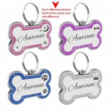 Custom Dog Tags Pendant, Personalised Cat Dog Puppy Pet ID Name Pendants, Collar Tag Pendant Pet Accessories Bone Glitter Pendant, Perfect Gift For Your Pet