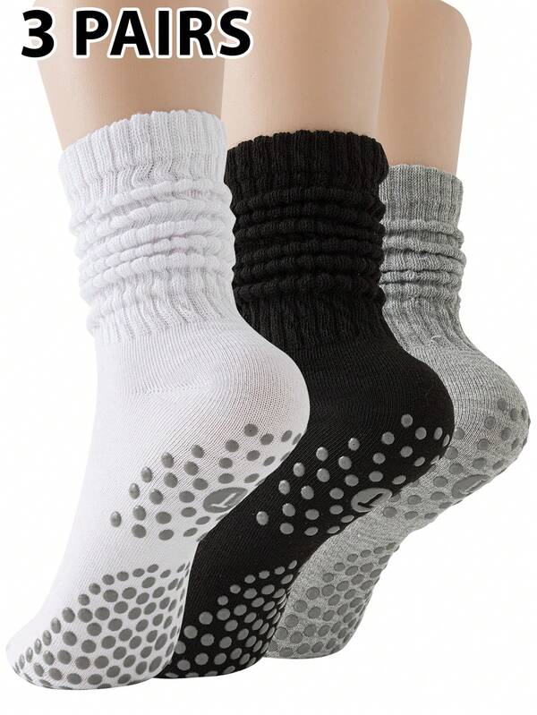 3 paia di calze sportive multiuso a tinta unita da donna, casual e minimaliste, adatte per tutte le stagioni, sport all'aperto e pilates, yoga, balletto e tempo libero, per uso quotidiano e allenamento, incluse calze antiscivolo, ottimo regalo, autunno