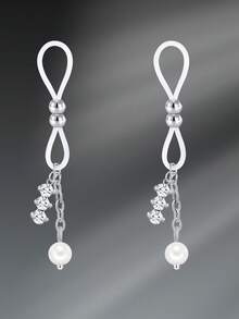 CIZME Faux Nipple Piercing Fake Nipple Rings Fake Nipple Piercing, Y2K Heart White Pearl Flower Bowknot Dangle Pink Purple Blue Beaded Ball Clip On Nipple Rings Non Piercing For Women Stainless Steel Rubber Faux Nipple Piercing