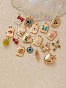 Cute Food Necklace Pendant, Food Rose Cherry Love Weather Cross Butterfly Cake Bread Pattern Rectangular Shape Pendant - Gold - View 2