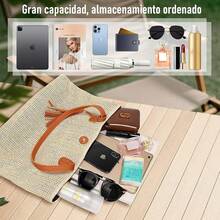 Bolsa de playa para mujer,bolso de hombro para mujer, bolsa de de paja,diseño de cierre magnético, para playa, picnic, vacaciones, compras, gimnasio - Marrón - Ver 9