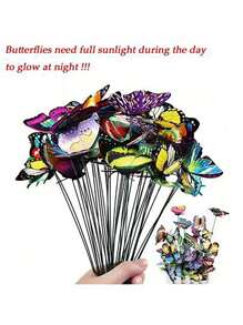 24 Pieces Small Butterfly Garden Decoration, Waterproof PVC Mini Butterfly Potted Plant Decoration, Suitable For Indoor And Outdoor Use, Suitable For Party Decoration And Wedding Decoration
