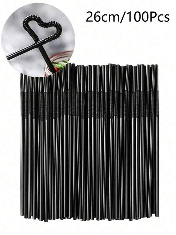 50pcs Black Bendable Straws, Coffee And Stirrers, Drink Accessories,Plastic Flexible Bendable Straws For Drinking, Suitable For Bars, Clubs, Restaurants And Home Use