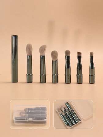 Ensemble de 6 pinceaux de maquillage, mini pinceaux de maquillage portables avec 6 styles au choix, manche en métal, solide, adapté pour les voyages, livré avec un boîtier de rangement pour une organisation facile