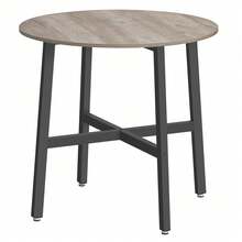 Dining Table, Round Kitchen Table, For Living Room, Office, 80 X 75 Cm (Diameter X Height), Industrial Style, Heather Greige And Ink Black - White - View 7