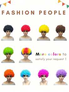 Colorful Fluffy Explosion Head Synthetic Wigs For Party, Holiday, Halloween, Costume, Masquerade Ball (Glasses Not Included)