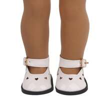 1 Pair Of Doll Shoes Fit For 18/14 Inch American Dolls, Fashionable Doll Heart-Shaped Patent Leather Shoes With Hollow-Out Decor And Buckle Design, Available In White, Red, And Black, Perfect Gift For Girls And Boys On Birthday, Holidays