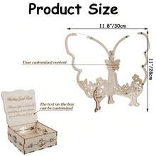 1pc Heart Butterfly Design Wooden Guestbook Wedding Guestbook Wedding Reception Replacement Wooden Butterfly Guestbook Personalized Guestbook Logo With Large Photo Frame For Bridal Shower Birthday Remembrance Decoration