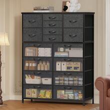 16 Drawer Dresser, 8 Clear & PU Reversible Drawers, Tall Dresser For Bedroom, Fabric Storage Cabinet, Metal Frame, Organizer Cabinet, Unit For Closet, Entryway, Hallway, Wood Top, Black - Black - View 9