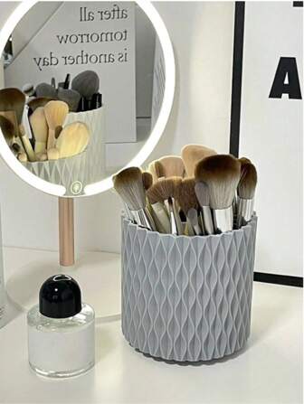 1 stuk grijze 360° draaibare make-upkwast en cosmetica-opbergdoos - grote capaciteit, meerdere compartimenten, perfect voor thuis, de slaapkamer en op je make-uptafel - ideaal cadeau voor vrouwen "Vakantiebenodigdheden. Reisbenodigdheden