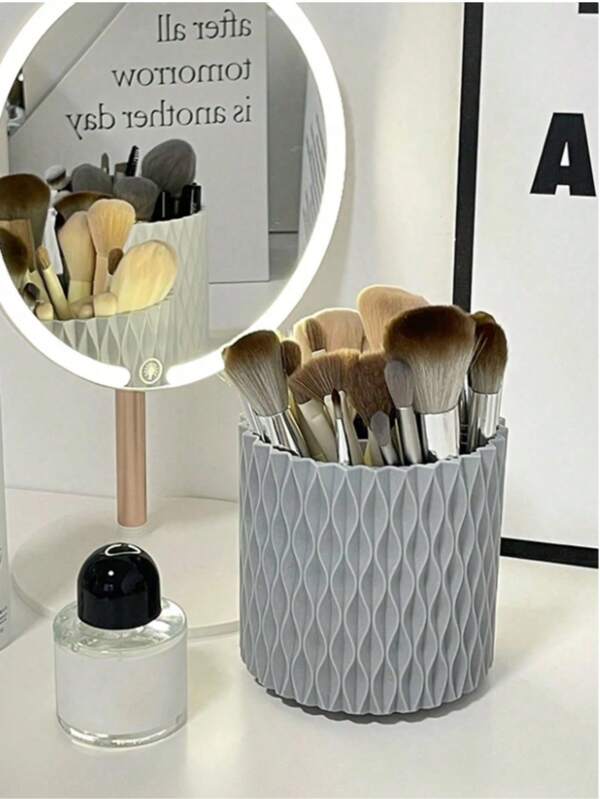 1pc Gray 360 ° Rotating Makeup Brush & Cosmetic Storage Container - Large Capacity, Multi-Compartment, Perfect For Home, Bedroom, And Makeup Desk - Ideal Gift For Women"Holiday Essentials.Travel Essentials