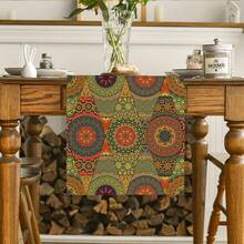 Caminho de Mesa para Sala de Jantar - Designs Geométricos Boêmios, Decoração de Cozinha em Poliéster Lavável e Reutilizável - Multicolorido - Ver 5