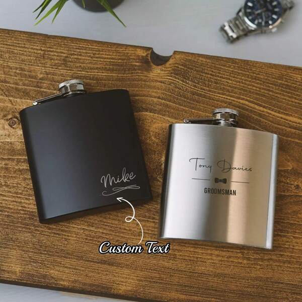 Personalised 6oz Black Initials Hip Flask Gifts Ideas Presents For Wedding Men, For Groomsmen Stag Best Man Groom Gifts Matte
