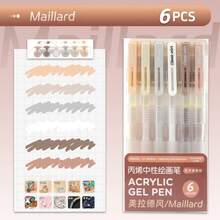 6 支装多色丙烯画画凝胶笔套装，0.5 毫米圆珠笔荧光笔，适用于木材、陶瓷、帆布、指甲、玻璃