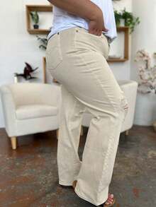 Women's Casual Jeans High-Waisted Distressed Wide Leg Denim Pants Beige With Ripped Details Full Length Button And Zipper Closure Casual Fit For Everyday Wear - 骨 - 查看 7