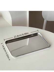 صينية معدنية مستطيلة من الصلب المقاوم للصدأ، صينية تقديم لتقديم الطعام والحلوى والمشروبات للكافيه وركن القهوة والحفلات في الحدائق - متعدد الألوان - مشاهدة 8