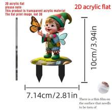 1 pièce Piquet de jardin en acrylique plat 2D, représentant un gnome imaginatif et un papillon - décoration extérieure vibrante pour les jardinières, les patios et les pelouses - imperméable et résistant aux rayures - cadeau de vacances parfait pour la famille et les amis, décoration de jardin, style aléatoire 2D plat