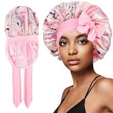 女士可调节双层丝滑印花缎面睡帽，带抽绳 - 舒适睡眠帽，保护头发，夜间护理