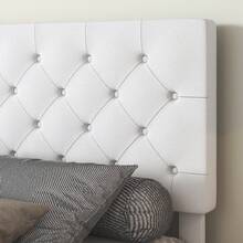 Bed Frame, Upholstered Bed Frame With Button Tufted Headboard, PU Leather Bed Frame With Adjustable Headboard, No Box Spring Needed, Easy Assembly, White/ Black/ Pink/ Blue/ Green, Twin/ Full/ Queen * Bed Frame Queen Queen Bed Frame Bed Frame Full Full Size Bed Frame King Size Bed Frame Twin Bed Frame Room Decor Home Decor Christmas Decor Bedroom Decor Valentine Day Decor Storage Living Room Decor Furniture House Decor - 白色 - 查看 2