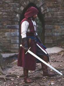 1 قطعة رداء طويل ذو غطاء أمامي مفتوح بطراز عتيق وسط العصور الوسطى، باللون الأحمر أو الأسود أو الأخضر، مناسب لحفلات الهالوين والكرنفالات والأعياد والأزياء المسرحية وتنكر فايكنج