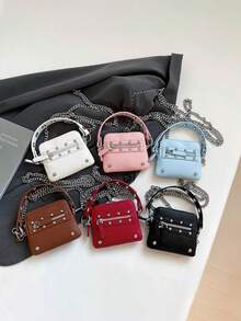 Fashionable Riveted Girl Handbag, Mini Shoulder Bag, PU Crossbody Bag - A - View 2