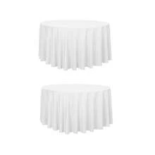 1pc 90"/120" Round White Polyester Tablecloth, Stain & Wrinkle Resistant, Washable, Suitable For Weddings, Parties, Restaurants - Multicolor - View 13