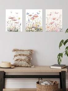 3 件魔法蘑菇墙饰、蝴蝶天堂帆布印刷墙饰、异想天开的自然海报、柔和色调的现代艺术品、多风花园房间美学、花田墙饰、艺术印刷品、墙饰、海报、理想礼物、可选装框 - 3件/套 - 查看 8