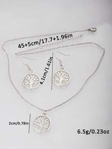 3 Pieces Vintage Women Jewelry Set, Includes Silver-Tone Hollow Tree Of Life Pendant Necklace And Earrings - Tree Of Life - View 5