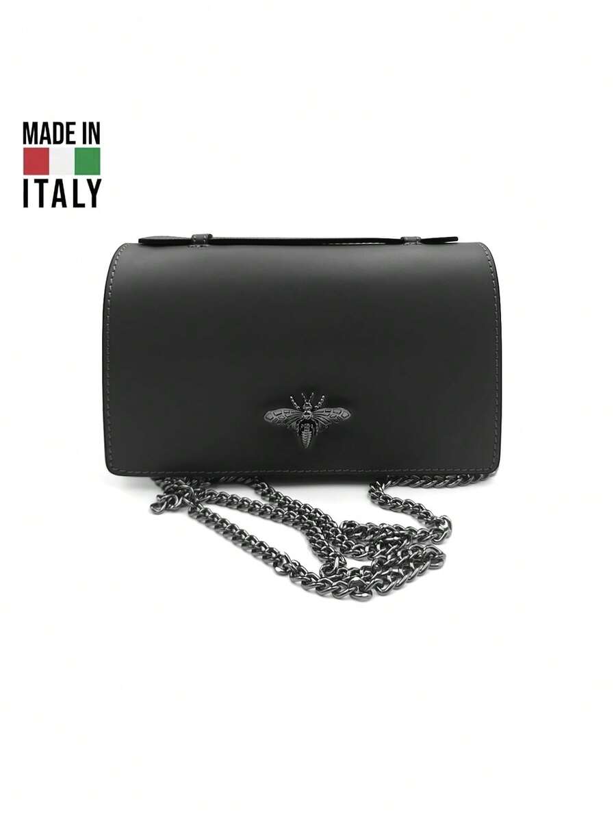 Women's Shoulder Bag. Made In Italy. Made Of Genuine Leather. Travel, Business Trip, Vacation, Work, Commuting, Light Luxury Style. Y2k. Retro, Fashionable, Popular. Lightweight. Versatile. Multiple Colors Available. - Black - View 1