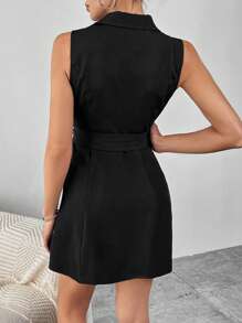 Conjunto de Vestido Formal Elegante Feminino com Cintura Ajustada e Cruzado, sem Mangas