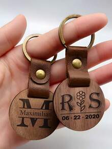 1-12 pièces Porte-clés en bois de noyer noir avec anneau, gravure laser personnalisable avec nom, logo et texte, accessoire de porte-clés en bois personnalisé pour cadeau - Noyer - Voir 1