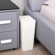 Cubo de basura para baño con tapa, cubo de basura delgado de 10 litros/2.6 galones, pequeño cubo de basura con tapa emergente para cocina, dormitorio, sala de estar, oficina (negro) - Blanco - Ver 4