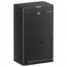 Kitchen Bin, 2 X 4.4 Gallon (2 X 17 L) And 6.7 Gallon (26 L) Volumes, 3-Compartment Bin For General Waste, Food Waste, And Recycling, Carbon Filter, Wide Pedal