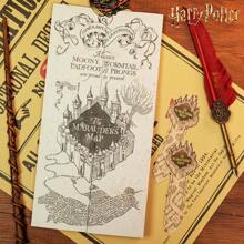 Harry Potter 1pc Officially Licensed Harry Potter Marauder's Map With 5 Vintage Bookmarks, Hogwarts Magical Cosplay Prop, Aesthetic Funny Bookmarks, Magic Treasure Map For Fans & Book Lovers, Office Supplies Back To School
