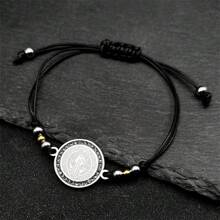 Pulsera ajustable con cadena de cuerda, con medalla de San Benito en color dorado de acero inoxidable, para hombres y mujeres