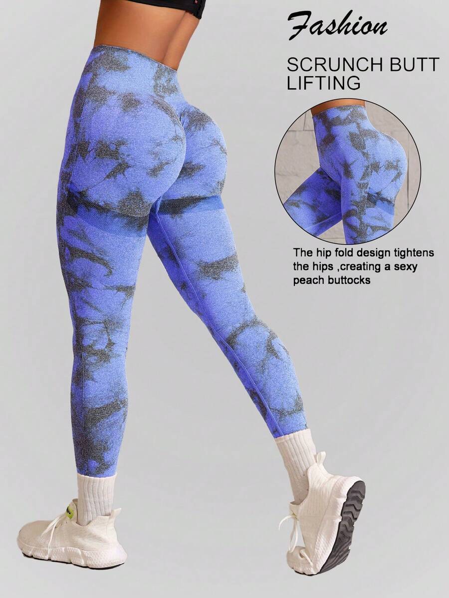 1pc Seamless High Waist Solid Color Yoga Leggings - Blue - View 1