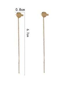 Nooxian 1 paire de boucles d'oreilles à franges en cuivre avec élément de colonne minimaliste à un mot, à la mode pour femmes - jaune d'or - Voir 7