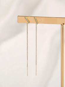 Nooxian 1 paire de boucles d'oreilles à franges en cuivre avec élément de colonne minimaliste à un mot, à la mode pour femmes - jaune d'or - Voir 5