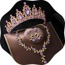 EBUDAE Tiaras y coronas para mujeres, conjunto de joyas nupciales de tiara, aretes y collar con cristales, accesorios de disfraz para fiesta, Halloween, baile de graduación y concursos de belleza