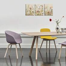 1/3 件现代花卉墙面艺术海报，现代风格墙面艺术，精致花朵和柔和色调的插图，优雅精致的帆布艺术品墙画礼物，非常适合卧室、浴室、办公室、客厅、墙壁装饰、家庭和宿舍装饰，无框/有框