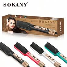 SOKANY 1008 Multifunktions-Haarglätter-Kamm, elektrischer Haarglätter, für nasses & trockenes Haar, geeignet für lockiges und glattes Haar, leistungsstarke schnelle Erwärmung, 5 Temperatureinstellungen, doppeltes Anti-Verbrennungs-Design, perfekt für Zuhause und Reisen - EU F-Typ Stecker (220-240V) - Übersicht 6