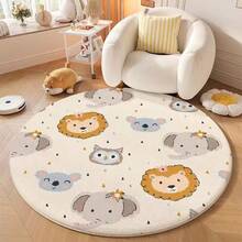 1pc Round Cute Cartoon Fleece Blanket, Colorful, Adorable Carpet, Soft Round Children's Play Mat, Carpet, Soft Plush Rug, Suitable For Bedroom, Living Room, Nursery, Room Decor, Home Decor, 60cm/100cm