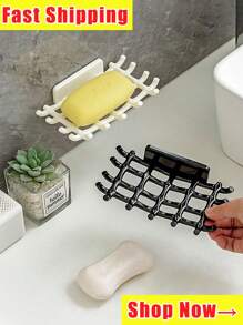 Soap Bar Holder For Shower Wall, Self Draining Soap Dish With Hooks, No Drilling, Bathtub Kitchen Sink Waterproof Adhesive Wall Mounted Dish.Creative Drainage Soap Box Wall-Mounted Shelf Household No-Hole Bathroom Soap Box Bathroom Kitchen Storage Supplies. Back To School