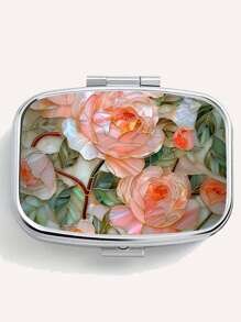 Caja de píldoras de metal color oro rosa - Diseño portátil cuadrado de doble compartimento, de uso dual para joyas y medicamentos, opción de regalo ideal para días festivos