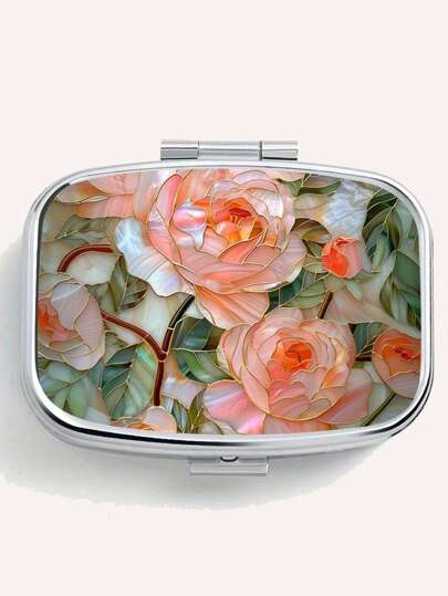 Porta-comprimidos de metal ouro rosa - Design quadrado portátil com dois compartimentos, dupla utilização para joias e medicamentos, presente ideal para feriados