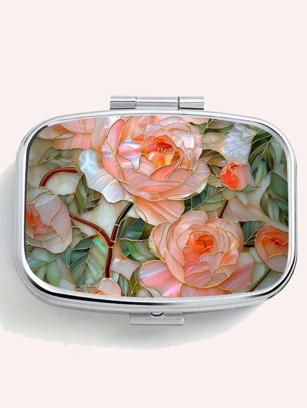 Rose Gold Metal Pill Box - Double Compartment Square Portable Design, Jewelry & Medicine Dual-Use, Ideal Gift Choice For Holidays